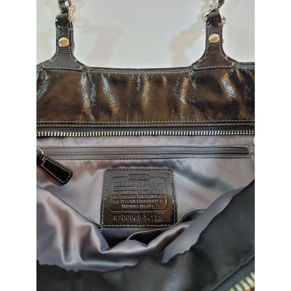 Coach Black/Gray Monogram Medium Shoulder Tote Bag Satchel - Picture 3 of 16